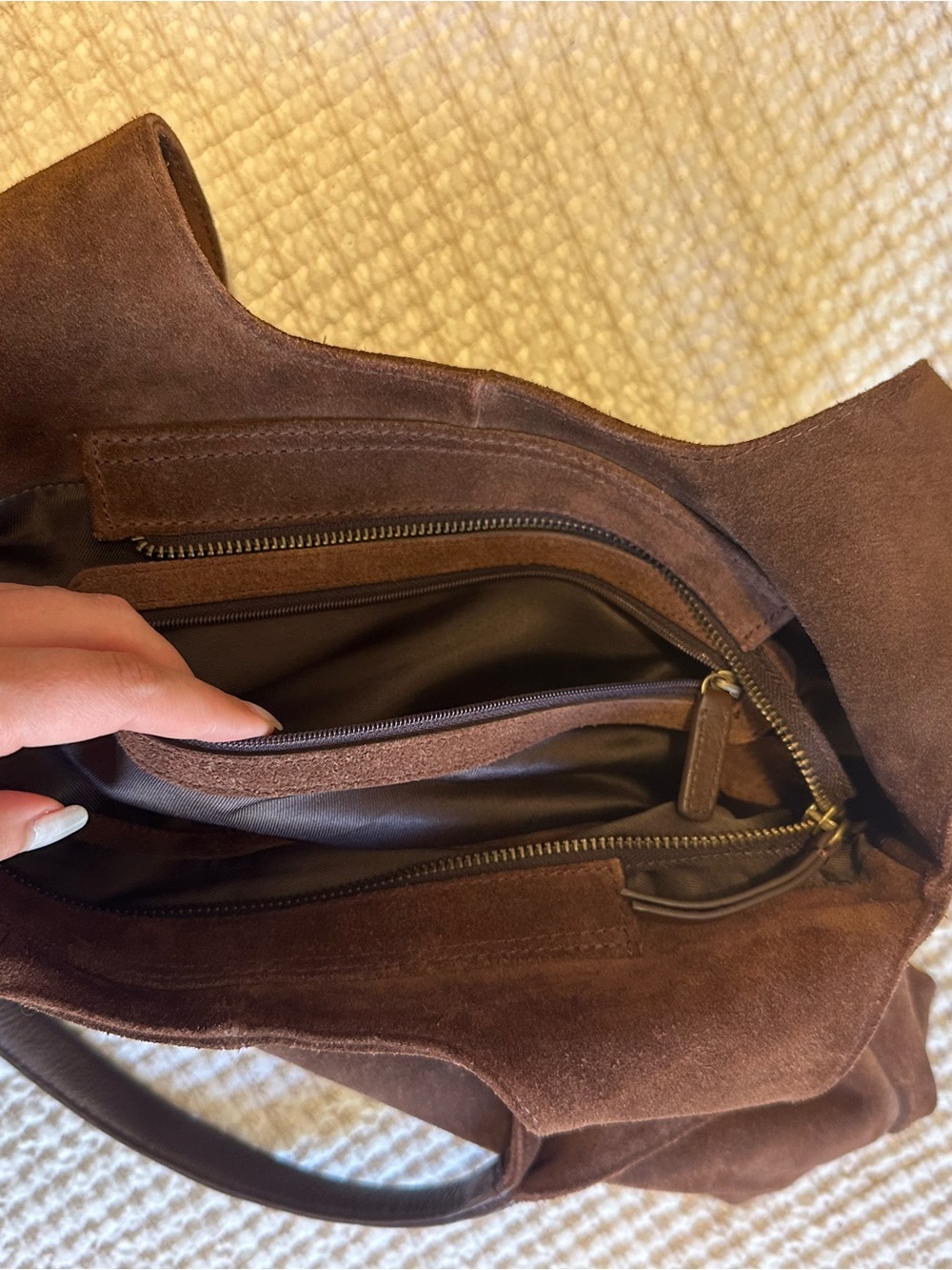 Brown Genuine Suede Tote Shoulder Bag - Picture 5 of 10